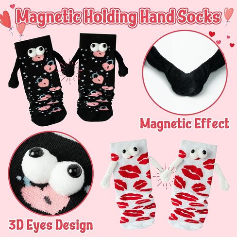Valentine's Day Holding Hands Socks - 2 Pairs Funny Magnetic Hand in Hand Couple Socks Black White Hold Hands Friendship Magnet Socks for Kids Adult Women Men Valentine’s Day Exchange Gifts in Kuwait