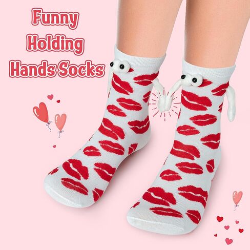 Valentine's Day Holding Hands Socks - 2 Pairs Funny Magnetic Hand in Hand Couple Socks Black White Hold Hands Friendship Magnet Socks for Kids Adult Women Men Valentine’s Day Exchange Gifts in Kuwait