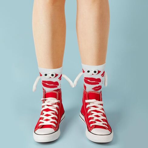 Valentine's Day Holding Hands Socks - 2 Pairs Funny Magnetic Hand in Hand Couple Socks Black White Hold Hands Friendship Magnet Socks for Kids Adult Women Men Valentine’s Day Exchange Gifts in Kuwait