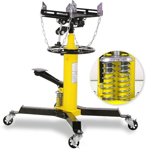 2-Plunger Transmission Jack, 1322 LBS (3/5 Ton) Capacity 33.5"- 69" High Lifting Height, 2-Stage Hydraulic Telescopic Jack, Heavy Duty Floor Jack w/Foot Pedal, 360° Swivel Wheel, Yellow in Saudi Arabia
