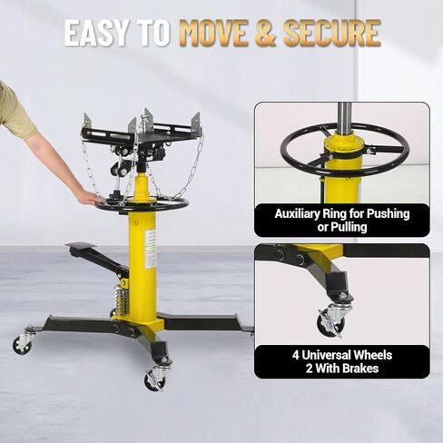 2-Plunger Transmission Jack, 1322 LBS (3/5 Ton) Capacity 33.5"- 69" High Lifting Height, 2-Stage Hydraulic Telescopic Jack, Heavy Duty Floor Jack w/Foot Pedal, 360° Swivel Wheel, Yellow in Saudi Arabia