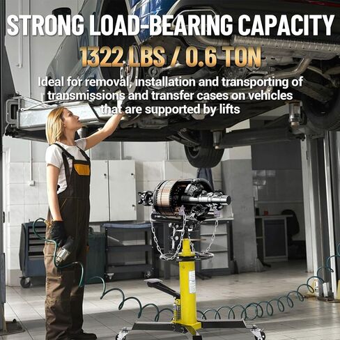 2-Plunger Transmission Jack, 1322 LBS (3/5 Ton) Capacity 33.5"- 69" High Lifting Height, 2-Stage Hydraulic Telescopic Jack, Heavy Duty Floor Jack w/Foot Pedal, 360° Swivel Wheel, Yellow in Saudi Arabia