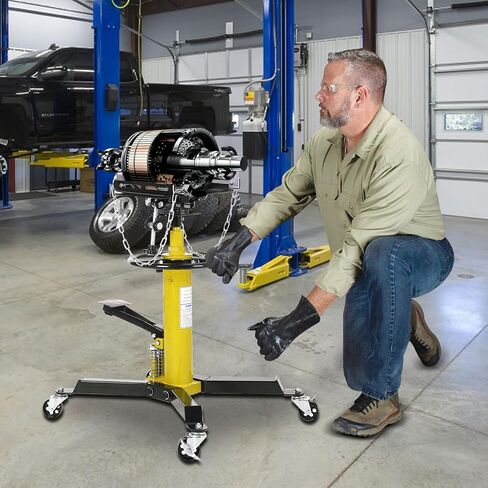 2-Plunger Transmission Jack, 1322 LBS (3/5 Ton) Capacity 33.5"- 69" High Lifting Height, 2-Stage Hydraulic Telescopic Jack, Heavy Duty Floor Jack w/Foot Pedal, 360° Swivel Wheel, Yellow in Saudi Arabia