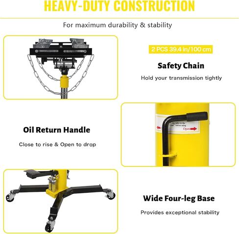 Hydraulic Transmission Jack - 1322lbs Capacity, 33.5"-72.8" High Lift, Dual Plunger 2-Stage Telescoping, Non-Slip Pad, Foot Pedal & 360° Swivel Wheels，Yellow in Saudi Arabia