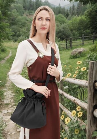 FURPHI Medieval Drawstring Bag Canvas Shoulder Bag with Side Pakets Waist Pouch Costume Accessories for Festival LARP (Black) in Kuwait