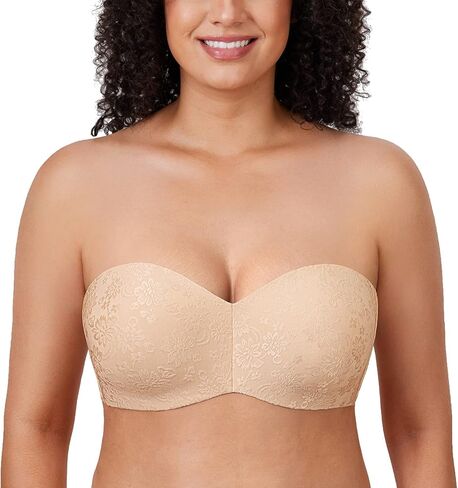 DELIMIRA Women's Strapless Jacquard Minimizer Bra Plus Size Underwire Non-Padded in Saudi Arabia