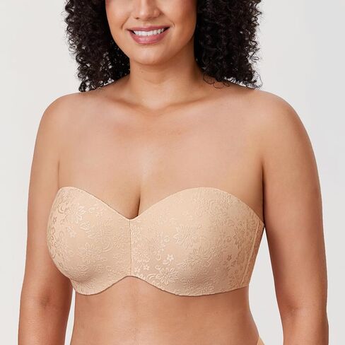 DELIMIRA Women's Strapless Jacquard Minimizer Bra Plus Size Underwire Non-Padded in Saudi Arabia
