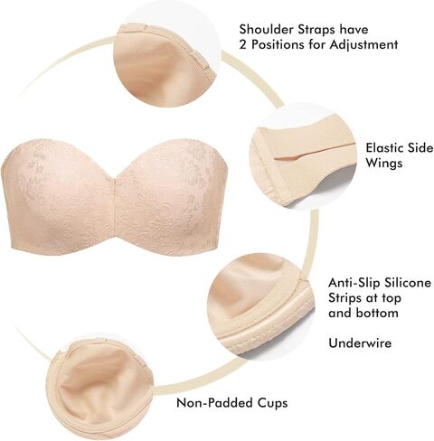 DELIMIRA Women's Strapless Jacquard Minimizer Bra Plus Size Underwire Non-Padded in Saudi Arabia