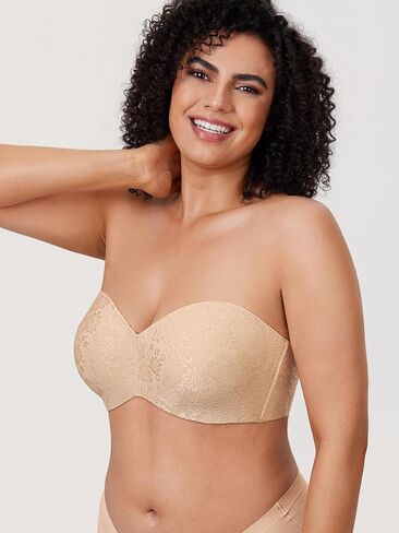 DELIMIRA Women's Strapless Jacquard Minimizer Bra Plus Size Underwire Non-Padded in Saudi Arabia