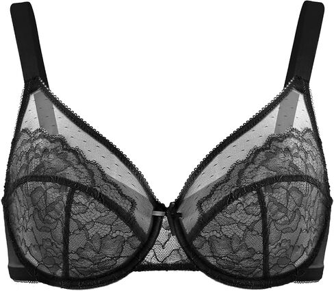 حمالة صدر نسائية من HSIA حمالة صدر من الدانتيل بتصميم زهور غير مبطنة وغير مبطنة مقاس كبير حمالة صدر تغطية كاملة باللون الأسود in Kuwait