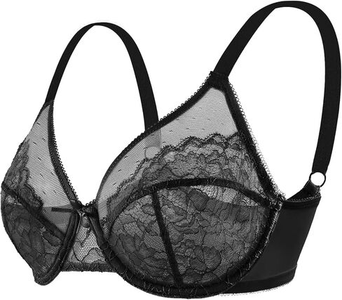 حمالة صدر نسائية من HSIA حمالة صدر من الدانتيل بتصميم زهور غير مبطنة وغير مبطنة مقاس كبير حمالة صدر تغطية كاملة باللون الأسود in Kuwait