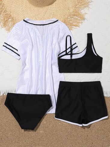 SOLY HUX Girl's 4 Piece Swimsuits Letter Print Bikini Bathing Suit with Shorts and Cover Up in Saudi Arabia