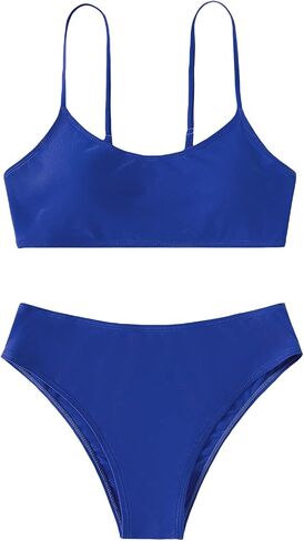 SHENHE Girl's 2 Piece High Waisted Spaghetti Strap Cute Swimsuit Bathing Suit Solid Bikini Sets in Saudi Arabia