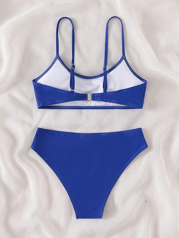 SHENHE Girl's 2 Piece High Waisted Spaghetti Strap Cute Swimsuit Bathing Suit Solid Bikini Sets in Saudi Arabia