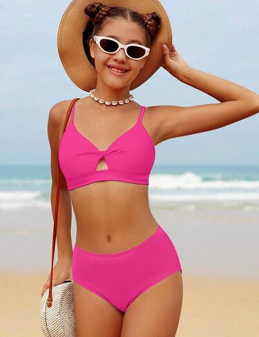 Girls Swimsuits 3 Piece Tropical Print Bathing Suits Twist Cross Bikini Set with Backless Wrap Dress Cover Up in Saudi Arabia