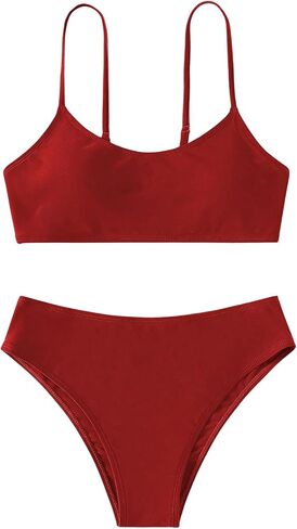 SHENHE Girl's 2 Piece High Waisted Spaghetti Strap Cute Swimsuit Bathing Suit Solid Bikini Sets in Saudi Arabia