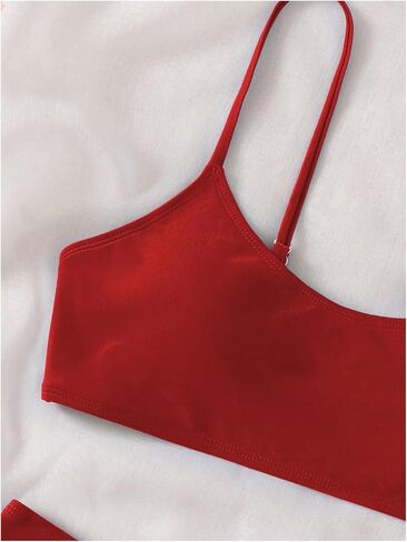 SHENHE Girl's 2 Piece High Waisted Spaghetti Strap Cute Swimsuit Bathing Suit Solid Bikini Sets in Saudi Arabia
