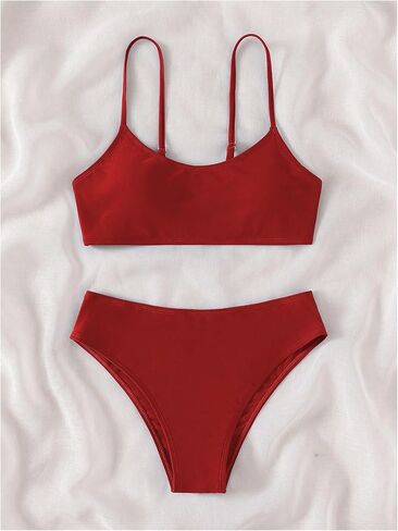 SHENHE Girl's 2 Piece High Waisted Spaghetti Strap Cute Swimsuit Bathing Suit Solid Bikini Sets in Saudi Arabia