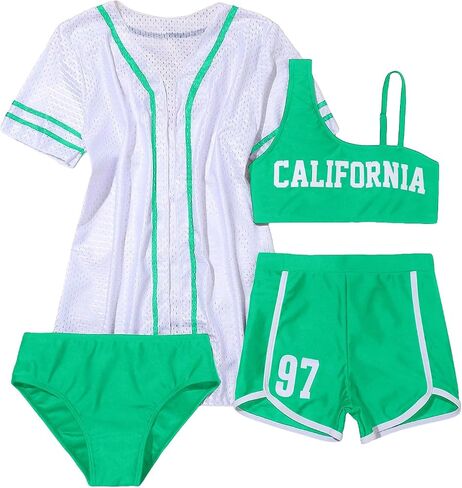 SOLY HUX Girl's 4 Piece Swimsuits Letter Print Bikini Bathing Suit with Shorts and Cover Up in Saudi Arabia