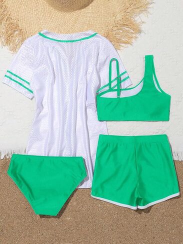 SOLY HUX Girl's 4 Piece Swimsuits Letter Print Bikini Bathing Suit with Shorts and Cover Up in Saudi Arabia