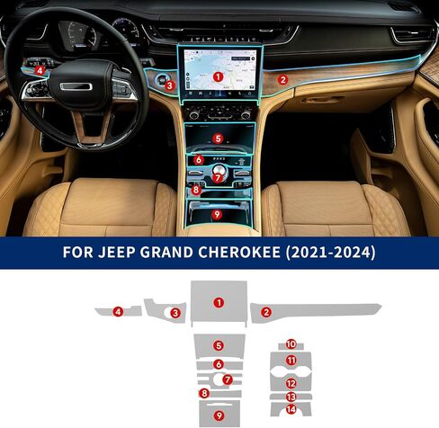 for Jeep Grand Cherokee 2021-2024 PPF Precut 8.5Mil Car Paint Protective Film TPU HD Film Scratch Protector Interior Accessories (Central Control One Button) in Saudi Arabia