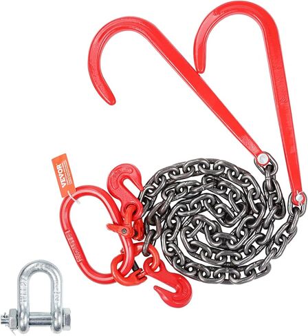 VEVOR G80 V Bridle Chain, 3/8" x 3' Towing Chain Bridle with 15" J Hooks and Grab Hooks, Heavy Duty Transport Tow Chain Bridle with 7800 lbs Safe Working Load for Flatbed Trailer Wrecker Recovery in Saudi Arabia