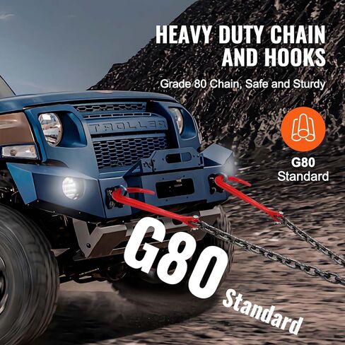 VEVOR G80 V Bridle Chain, 3/8" x 3' Towing Chain Bridle with 15" J Hooks and Grab Hooks, Heavy Duty Transport Tow Chain Bridle with 7800 lbs Safe Working Load for Flatbed Trailer Wrecker Recovery in Saudi Arabia