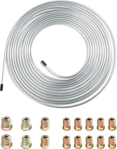 YAKEFLY 25 Ft. 3/16 Copper Nickel Brake Line,Rustproof Brake Line Tubing Kit,Flexible Copper Coated Brake Line Tubing Coil with 16 Inverted Flare Fittings for Hydraulic Fuel Transmission (Gold) in Saudi Arabia