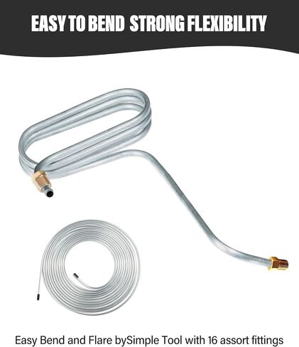 YAKEFLY 25 Ft. 3/16 Copper Nickel Brake Line,Rustproof Brake Line Tubing Kit,Flexible Copper Coated Brake Line Tubing Coil with 16 Inverted Flare Fittings for Hydraulic Fuel Transmission (Gold) in Saudi Arabia