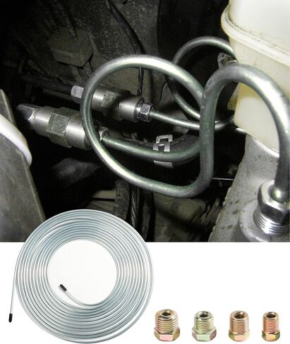YAKEFLY 25 Ft. 3/16 Copper Nickel Brake Line,Rustproof Brake Line Tubing Kit,Flexible Copper Coated Brake Line Tubing Coil with 16 Inverted Flare Fittings for Hydraulic Fuel Transmission (Gold) in Saudi Arabia