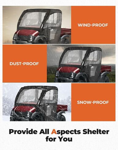 KEMIMOTO PVC UTV Cab Enclosure Compatible with Kawasaki Mule 600 610 4x4 XC SE CAMO 2005-2016 Roll Up/Down Windshield Soft Cab Canopy Cover Fit Side Mirrors Heavy Duty Cabin Enclosure Kit in Saudi Arabia