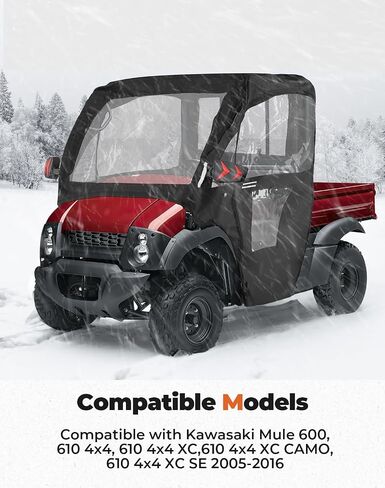 KEMIMOTO PVC UTV Cab Enclosure Compatible with Kawasaki Mule 600 610 4x4 XC SE CAMO 2005-2016 Roll Up/Down Windshield Soft Cab Canopy Cover Fit Side Mirrors Heavy Duty Cabin Enclosure Kit in Saudi Arabia