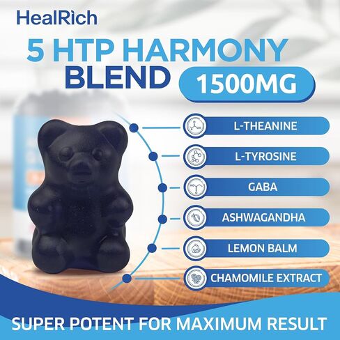 علكات تخفيف التوتر - 1500 مجم 5HTP مع L-Theanine Gaba وL-Tyrosine - مكمل عشبي أشواغاندا يدعم اليقظة الفكرية، مكملات نباتية لتعزيز مزاج الدماغ للأطفال والكبار، صُنعت في الولايات المتحدة الأمريكية in Saudi Arabia
