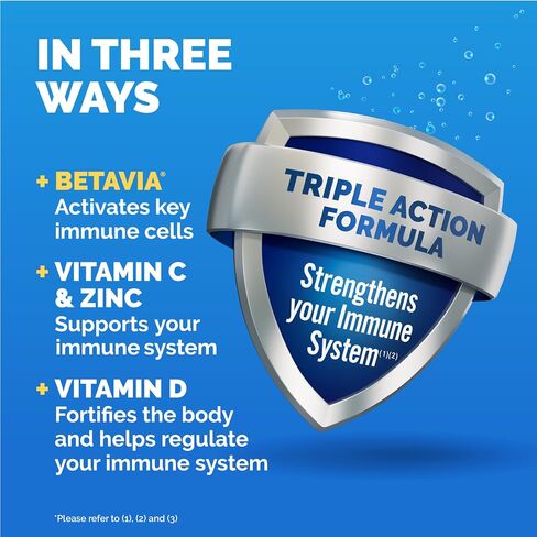 Emergen-C Immune+ Triple Action Immune Support Powder, BetaVia (R), 1000mg Vitamin C, B Vitamins, Vitamin D and Antioxidants, Raspberry – 30 Count in Kuwait