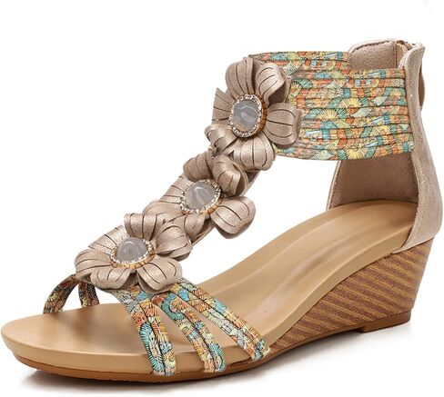 صنادل WOJWSKI بكعب عريض للنساء بوهيميا زهرة مفتوحة من الأمام منصة مصارع كعب عالٍ روماني كاجوال صيفي أنيق للشاطئ صنادل نسائية in Kuwait