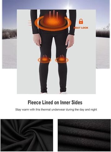 HOPLYNN Youth Boys 2 Set Thermal Underwear Compression Leggings and Shirts Long Johns, Kids Fleece Warm Lined Base Layer in Saudi Arabia