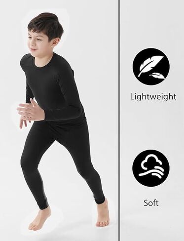 HOPLYNN Youth Boys 2 Set Thermal Underwear Compression Leggings and Shirts Long Johns, Kids Fleece Warm Lined Base Layer in Saudi Arabia