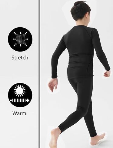 HOPLYNN Youth Boys 2 Set Thermal Underwear Compression Leggings and Shirts Long Johns, Kids Fleece Warm Lined Base Layer in Saudi Arabia