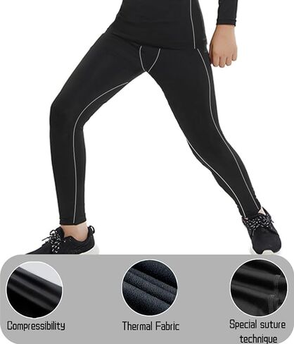 HOPLYNN Youth Boys 2 Set Thermal Underwear Compression Leggings and Shirts Long Johns, Kids Fleece Warm Lined Base Layer in Saudi Arabia
