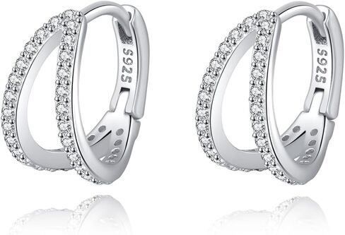 SLUYNZ Solid 925 Sterling Silver Chunky Hoop Earrings for Women Teens Shiny CZ Hoop Earrings Huggie Studs in Saudi Arabia