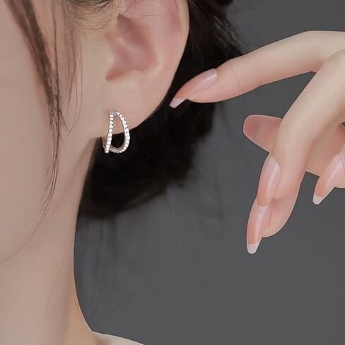 SLUYNZ Solid 925 Sterling Silver Chunky Hoop Earrings for Women Teens Shiny CZ Hoop Earrings Huggie Studs in Saudi Arabia