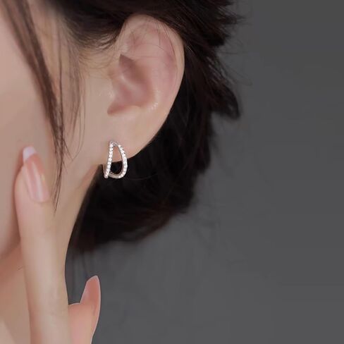 SLUYNZ Solid 925 Sterling Silver Chunky Hoop Earrings for Women Teens Shiny CZ Hoop Earrings Huggie Studs in Saudi Arabia