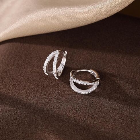 SLUYNZ Solid 925 Sterling Silver Chunky Hoop Earrings for Women Teens Shiny CZ Hoop Earrings Huggie Studs in Saudi Arabia