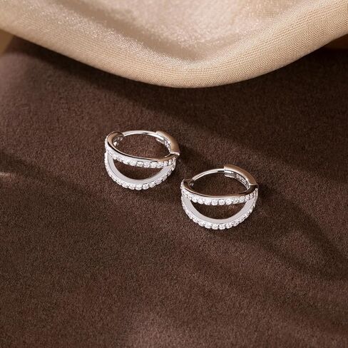SLUYNZ Solid 925 Sterling Silver Chunky Hoop Earrings for Women Teens Shiny CZ Hoop Earrings Huggie Studs in Saudi Arabia