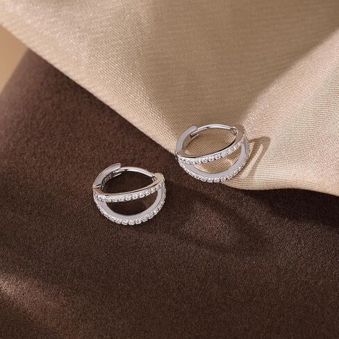 SLUYNZ Solid 925 Sterling Silver Chunky Hoop Earrings for Women Teens Shiny CZ Hoop Earrings Huggie Studs in Saudi Arabia