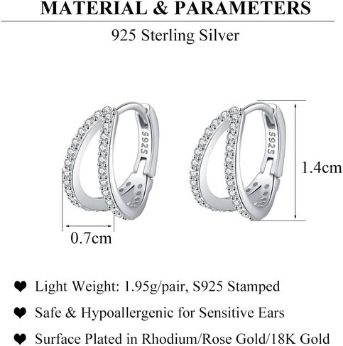 SLUYNZ Solid 925 Sterling Silver Chunky Hoop Earrings for Women Teens Shiny CZ Hoop Earrings Huggie Studs in Saudi Arabia