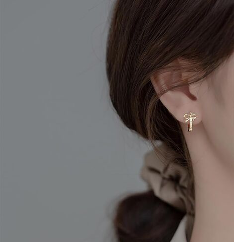 Reffeer Solid 925 Sterling Silver CZ Bow Hoop Earrings Ribbon for Women Teens Bowknot Hoop Earrings Huggie in Kuwait