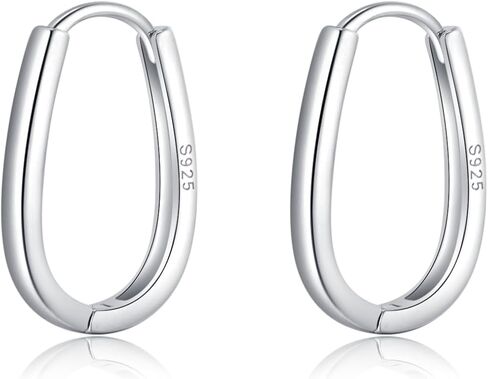 Reffeer 925 فضة البيضاوي هوب أقراط للنساء المراهقين الدمعة هوب أقراط الحد الأدنى Huggie هوب أقراط in Saudi Arabia