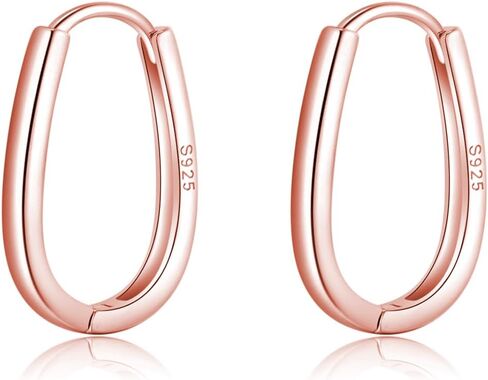 Reffeer 925 فضة البيضاوي هوب أقراط للنساء المراهقين الدمعة هوب أقراط الحد الأدنى Huggie هوب أقراط in Saudi Arabia