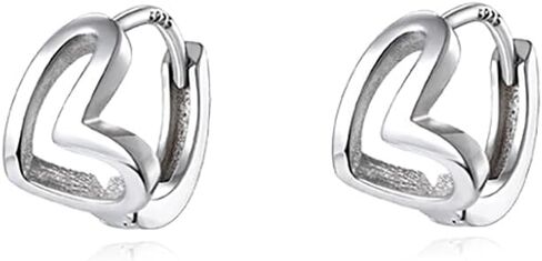 Reffeer Solid 925 Sterling Silver Love Heart Hoop Earrings for Women Teens Heart Hoop Earrings Love Huggie in Kuwait